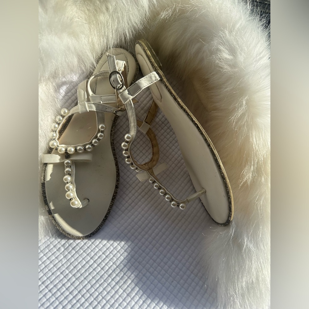 Elegant White Pearl-Embellished Sandals